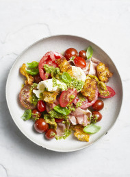 Knock-your-socks-off Croutons, Fresh Tomato, Prosciutto and Mozzarella Salad