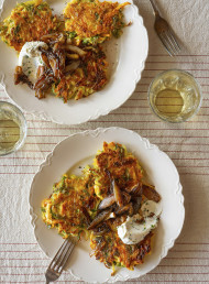 Vegetable Fritters with Chèvre and Jammy Shallots