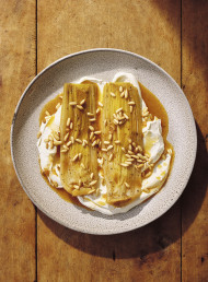 Fernglen Farm Labneh with Roasted Leeks and Pine Nuts