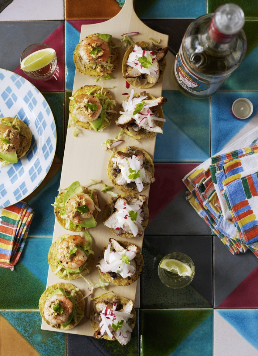 Grilled Chicken, Refried Beans and Radish Tostaditas