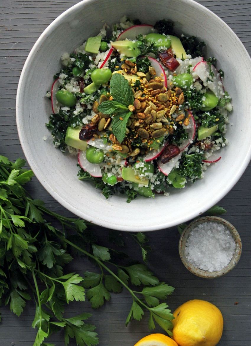 Spring Detox Salad with Cauliflower 'Rice', Kale & Turmeric Toasted Seeds
