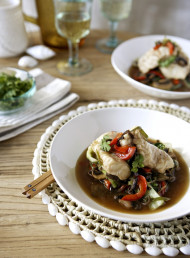 Braised Market Fish with Mushrooms and Bok Choy