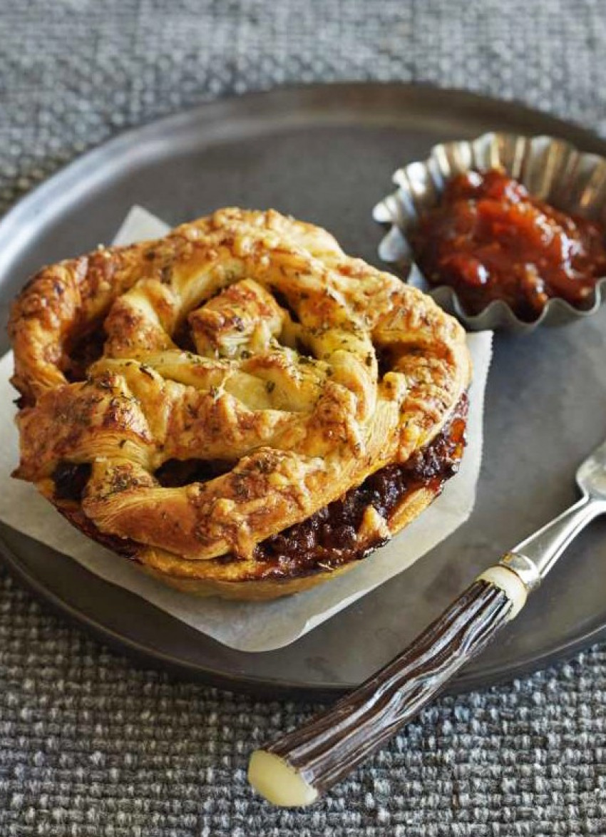 Mince and Bacon Pies with Crispy Cheese and Rosemary Twists
