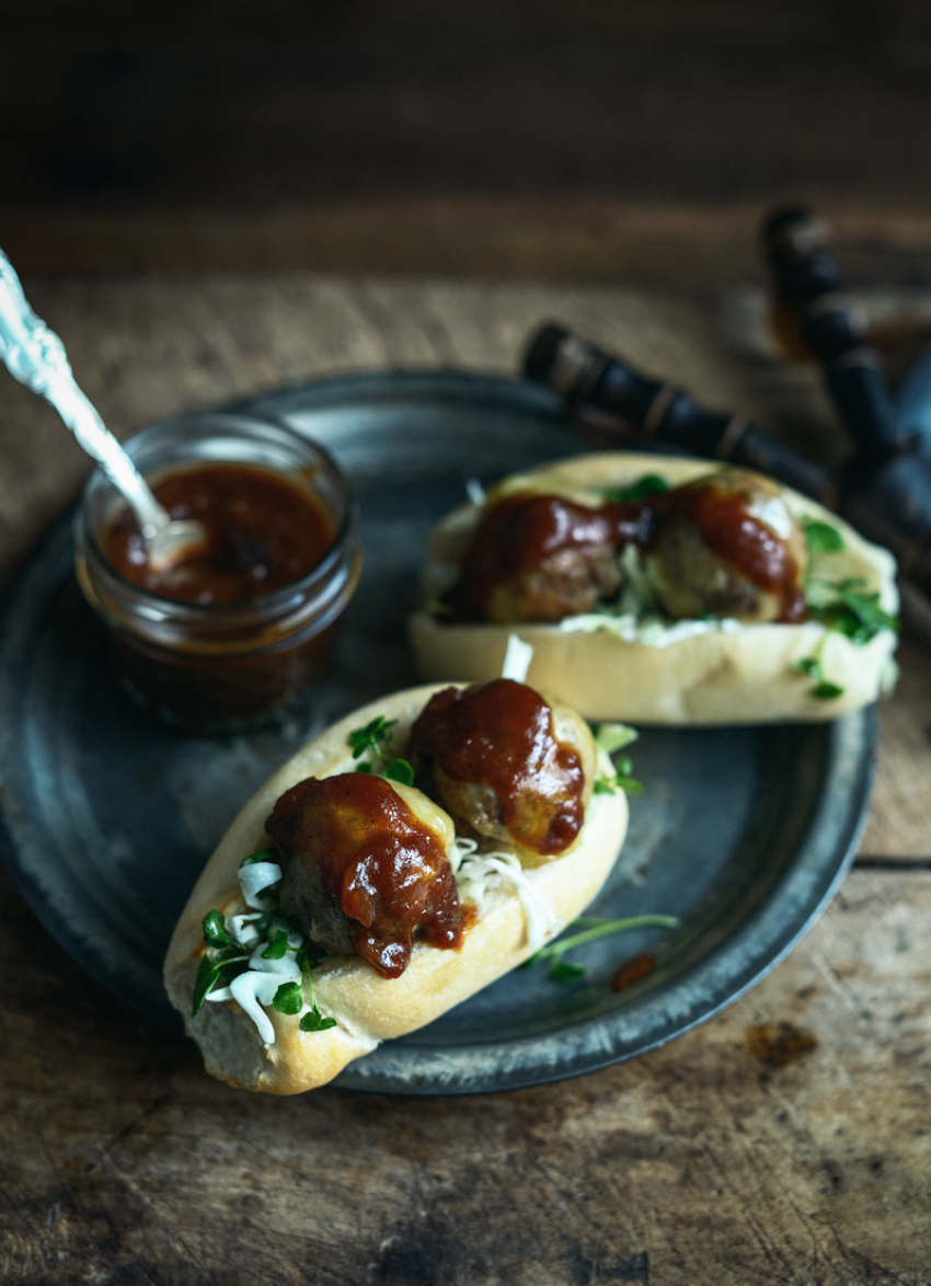 Meatball Subs with Smoky Barbecue Sauce 