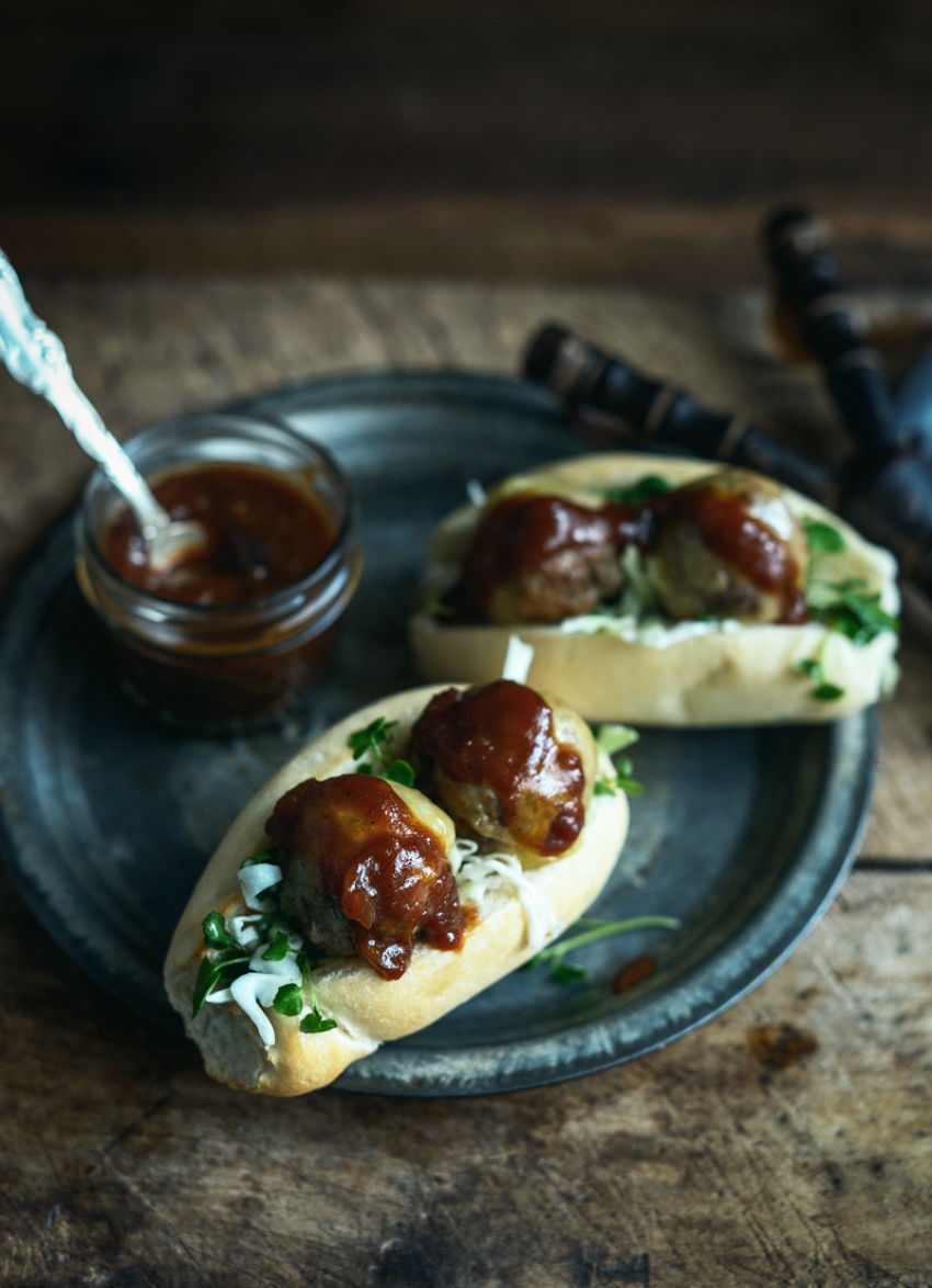 Meatball Subs with Smoky Barbecue Sauce