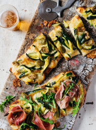 Zucchini, Mozzarella and Green Olive Pizza