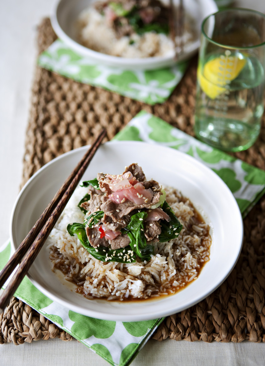Ginger and Sesame Beef and Rice Bowl