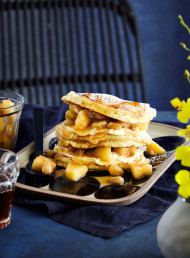 Buttermilk Hotcakes with Cider-Glazed Apples and Crème Fraiche