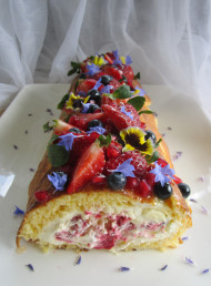 Berry, Coconut and Lemon Roulade with Rosewater Cream