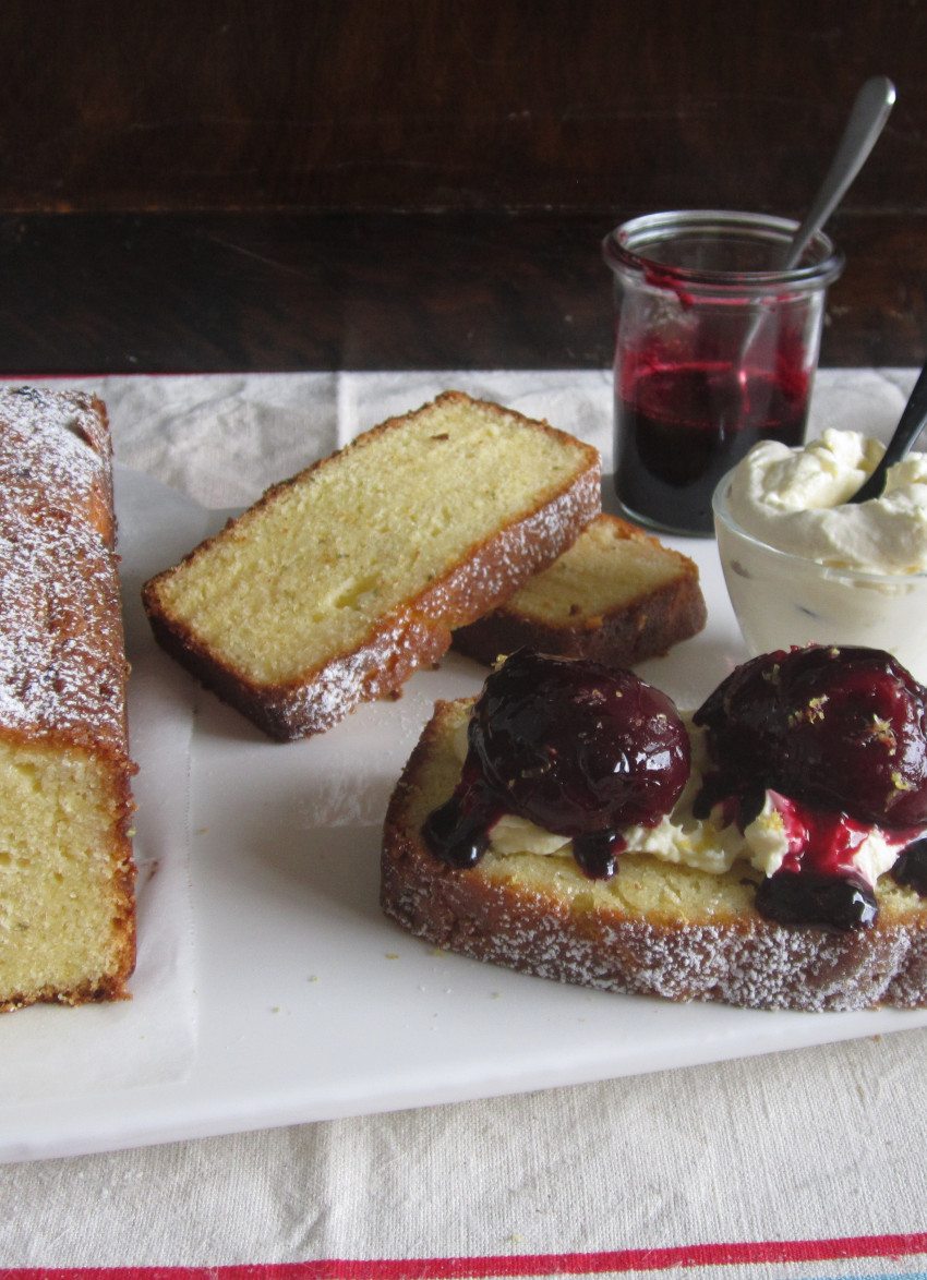 Lemon Thyme Pound Cake with Cinnamon Poached Plums