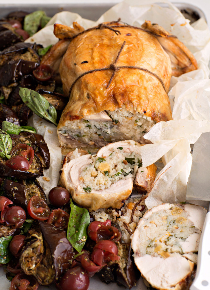 Stuffed Chicken with Eggplant Salad