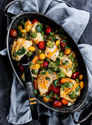 Fish with Cherry Tomatoes, Green Olives and Preserved Lemon