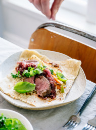 Cumin-Spiced Silver Fern Farms Lamb Leg Roast with Roasted Baby Veges, Caramelised Onions and Fresh Herb Salad