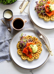Potato and Parmesan Waffles with Salmon and Cashew Hollandaise