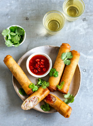 Fried Pork and Prawn Spring Rolls with Chilli Sauce