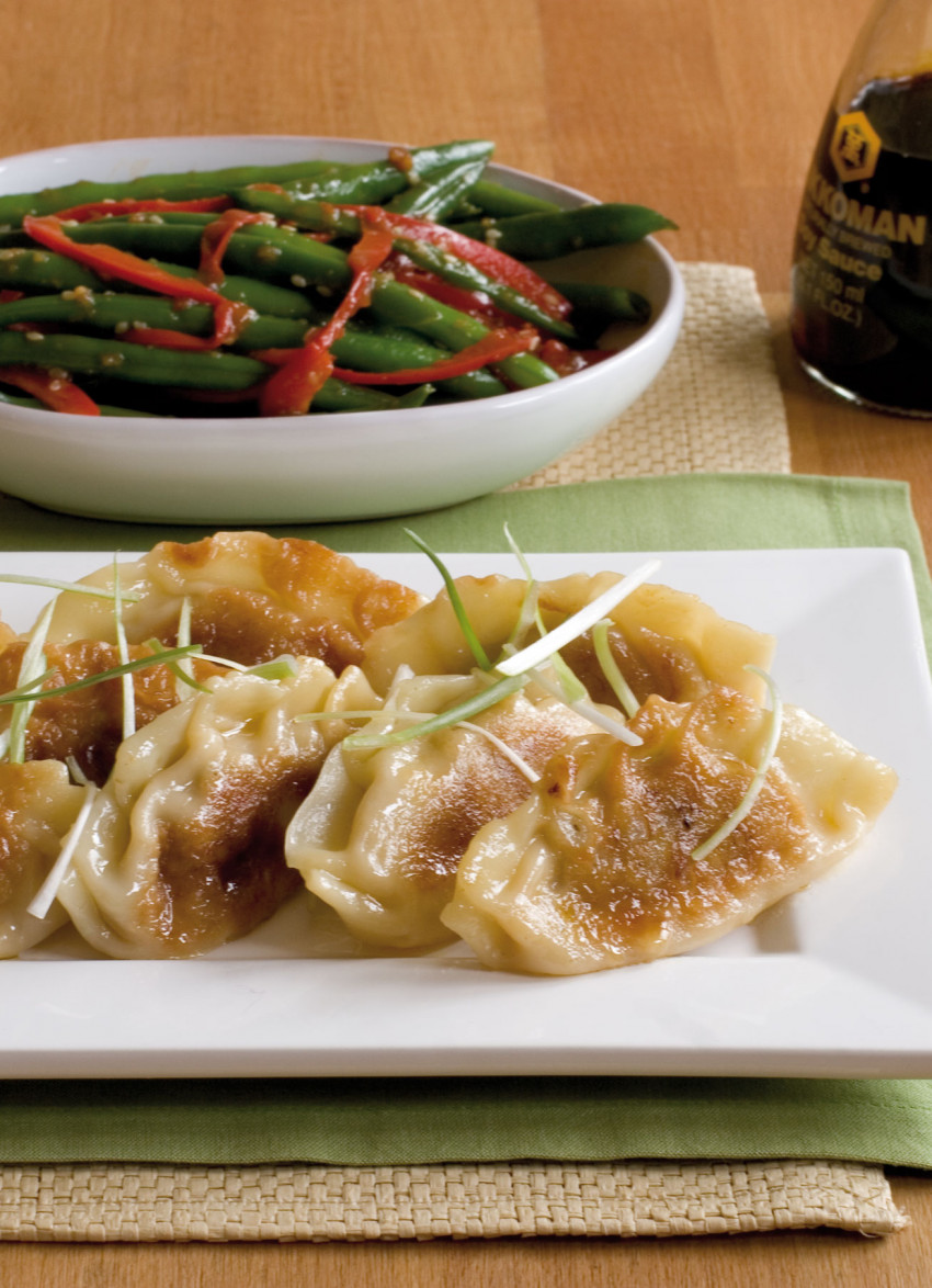 Pot Stickers with Stir-Fried Green Beans