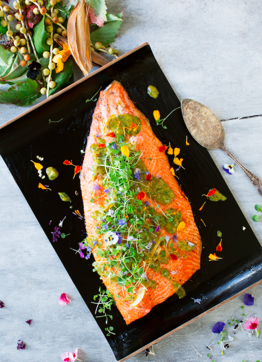 Salmon with Caramelised Shallot and Mango Salsa