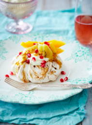 Cashew Nut Butter Meringues with Papaya and Pomegranate Seeds
