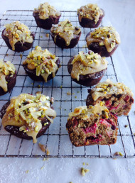 Spiced Sticky Rhubarb and Apple Cakes with Caramel Icing