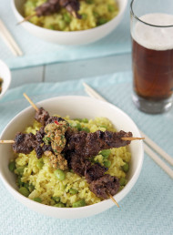 Beef Skewers with Fragrant Rice and Peanut Chutney