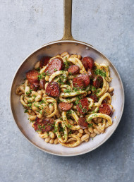 Pan-fried Smoky Chorizo, Squid and White Beans