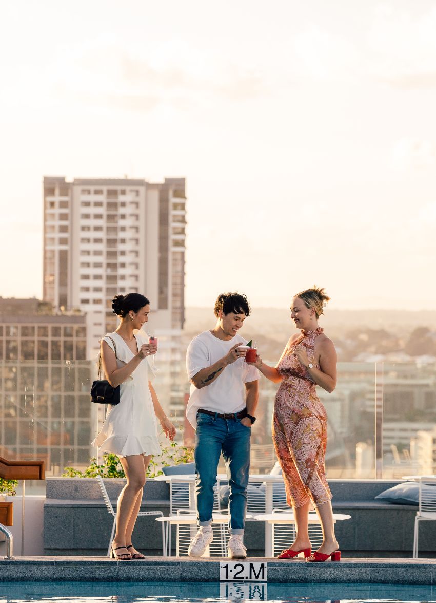 Sip on a big Brisbane view with cocktail in hand at Lina Rooftop Bar.