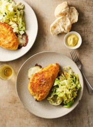 Old-school Cheese and Ham Stuffed Chicken Breats with Crispy Parmesan Crumbs