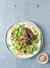 Spiced Lamb Kofta with Smashed Cucumber, Almonds and Yoghurt
