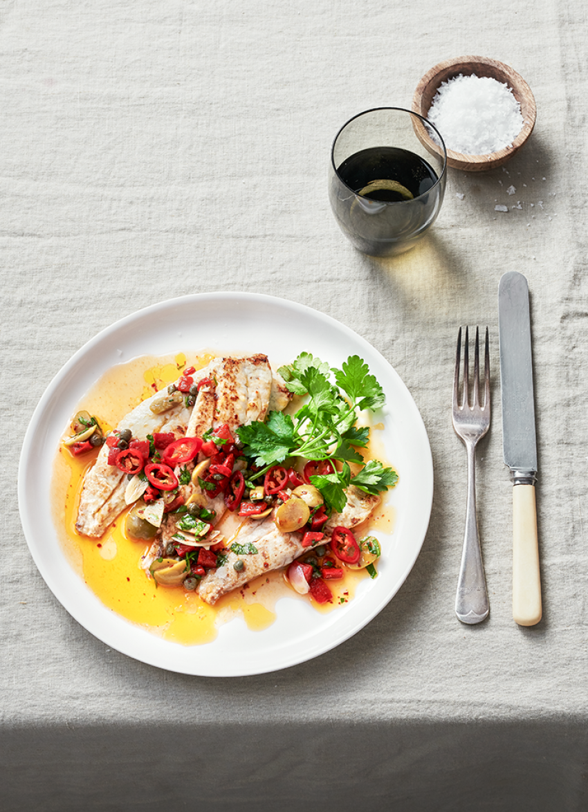 Pan-fried Fish with Roasted Capsicum and Caper Dressing
