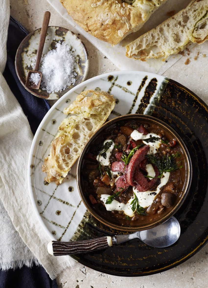Puy Lentil, Porcini Mushroom and Chorizo Soup 