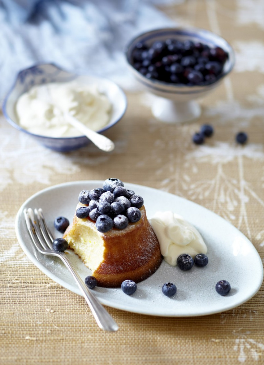 Lemon and Coconut Puddings with Fresh Blueberries 