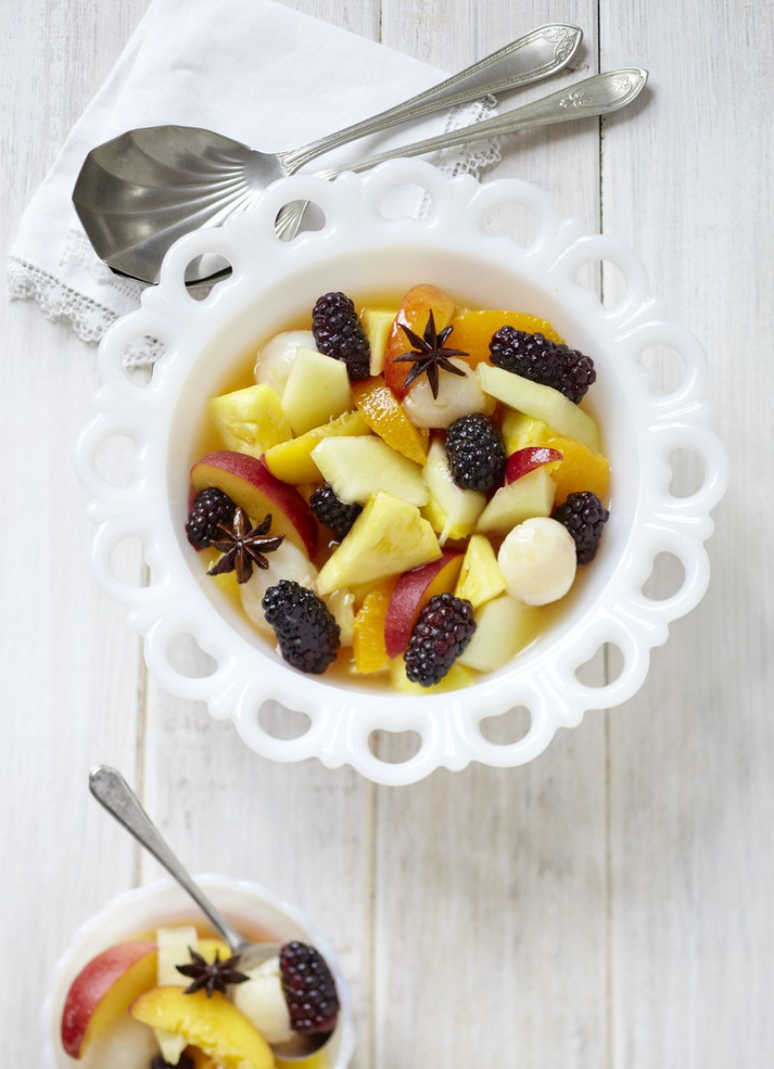 Summer Fruit Salad with Lemongrass and Star Anise Syrup 