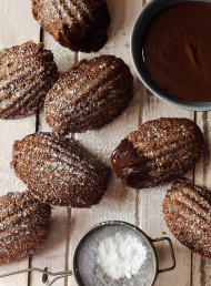 Chocolate Madeleines with Warm Chocolate Sauce 
