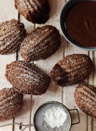 Chocolate Madeleines with Warm Chocolate Sauce
