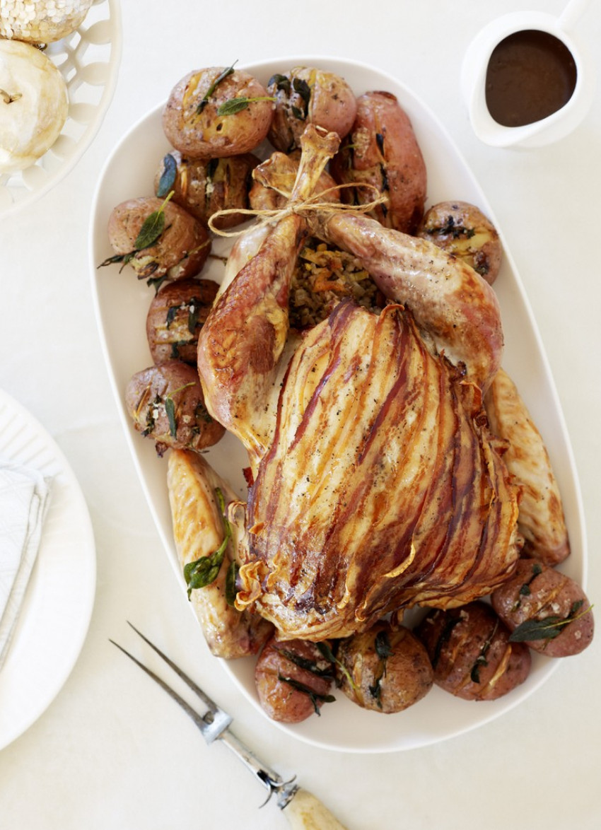 Roast Turkey with Rice, Leek and Pistachio Stuffing