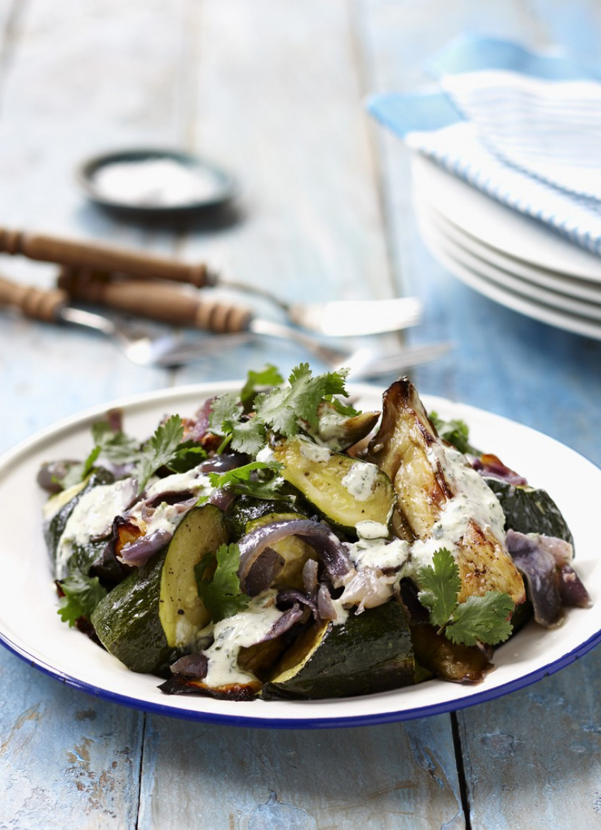 Eggplant and Zucchini Salad with Coriander and Yoghurt Dressing