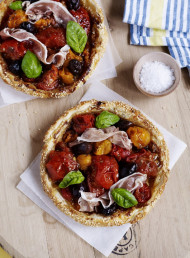 Balsamic Roasted Tomato, Olive and Prosciutto Tarts