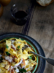 Creamy Smoked Fish Pappardelle with Garlic, Parsley, Lemon and Capers 