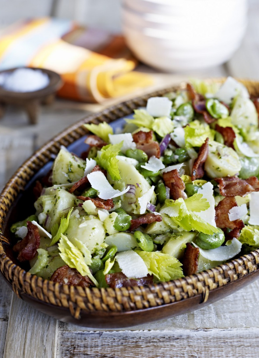Potato, Broad Bean and Crispy Bacon Salad with Mint Dressing