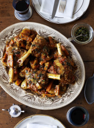 Lamb Shanks with Potatoes, Lemon and Mint Gremolata