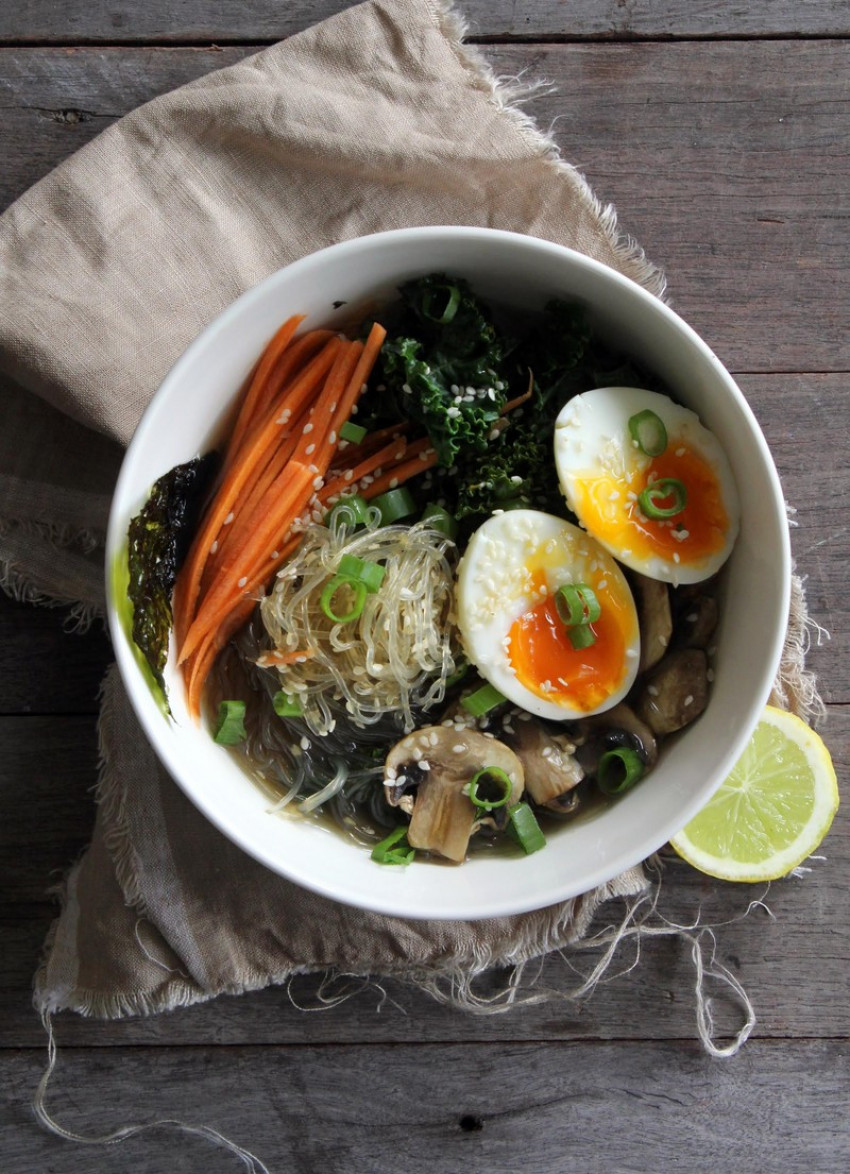 Nourishing Kelp Noodle Soup with Turmeric, Ginger and Kale