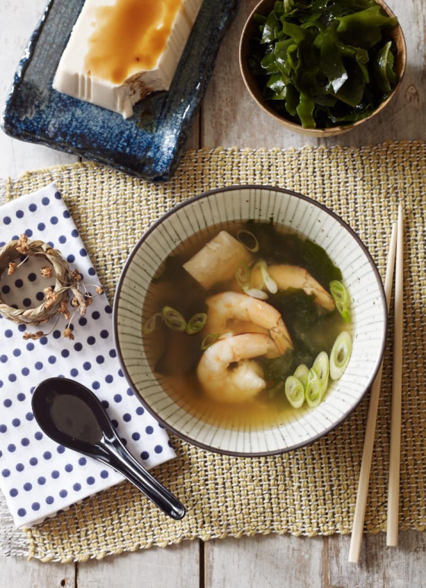 Miso Soup with Prawns and Wakame