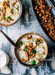 Cauliflower and Coconut Soup with Honey and Spice Chickpeas