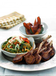 Lamb Cutlets with Indian Spinach and Chickpeas