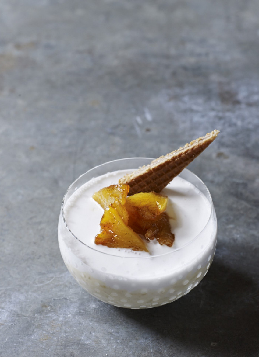 Chilled Coconut and Passionfruit Rice Pudding with Glazed Pineapple