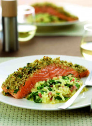 Salmon with a Herb Crust and Spinach Risotto