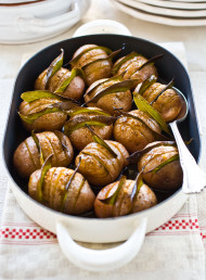 Hasselback Potatoes Braised with Bay Leaves