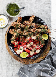 Cumin Pork Skewers with Mint Relish
