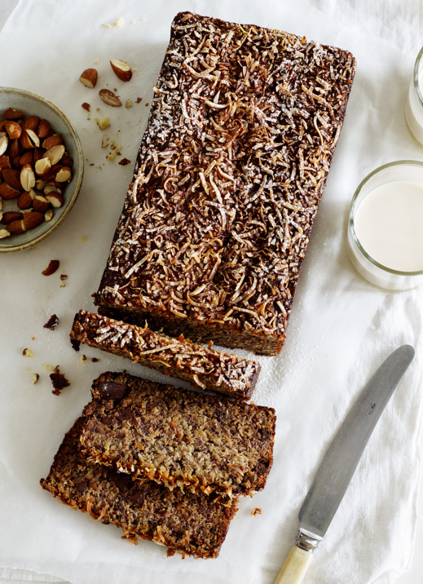 Almond, Banana and Coconut Loaf with Dark Chocolate