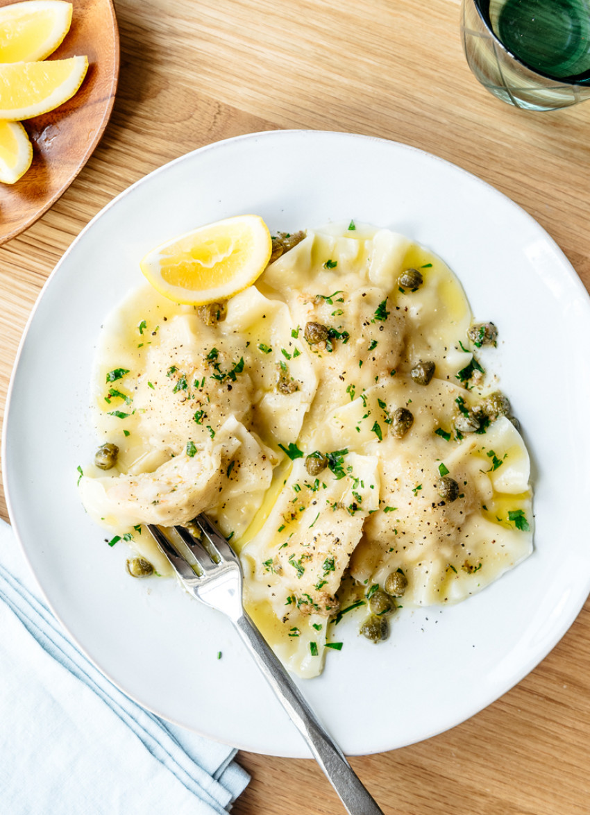 Prawn Ravioli with Lemon and Caper Sauce